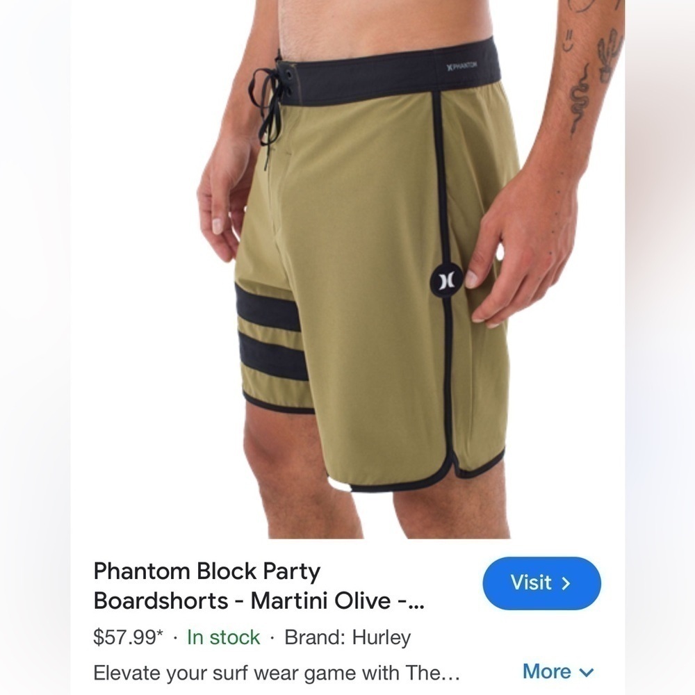 HURLEY MENS PHANTOM BOARD SHORT  TIE FRONT SIZE 36 NWOT